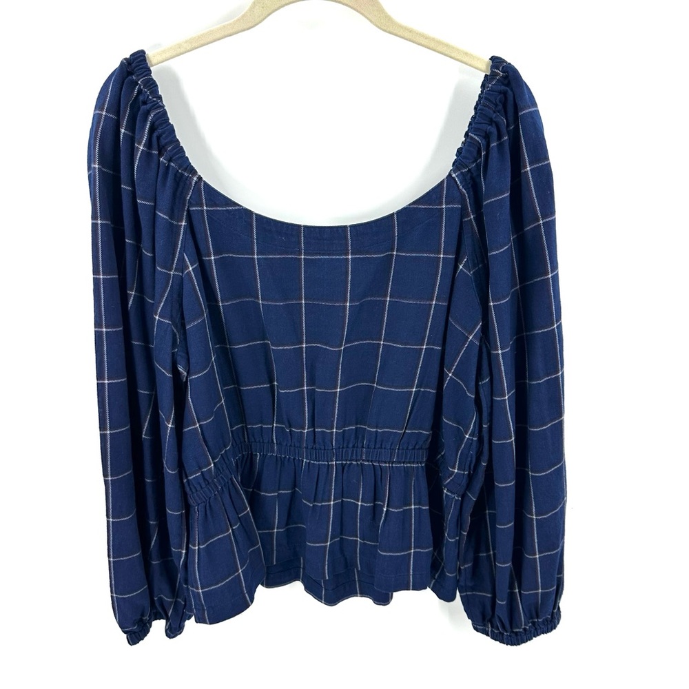 Madewell Scoopneck Peplum Top Womens Large Windowpane Preppy Boho Peasant NWT - Picture 7 of 13